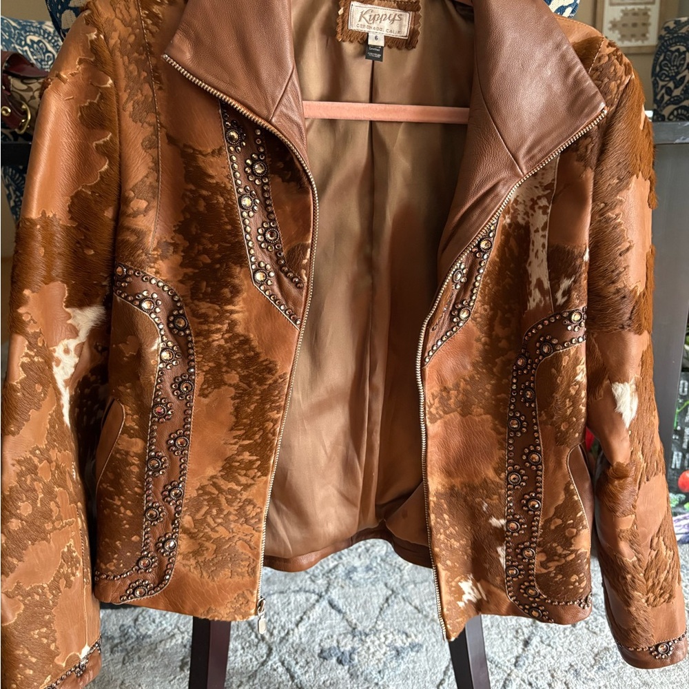 Kippys Women's Tan Leather Jacket with Studded Accents